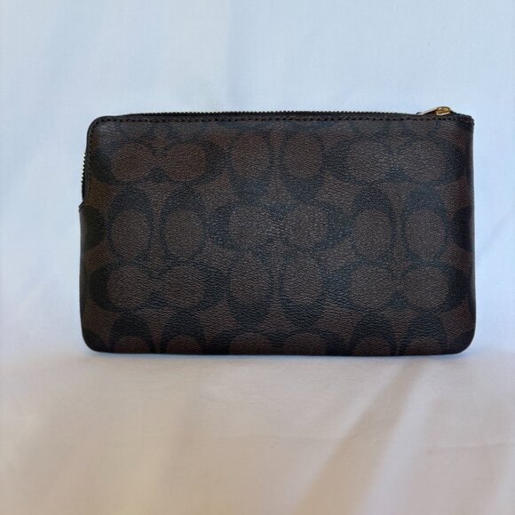 NEW! Coach Large Zip Signature Canvas Wristlet-Walnut Black Gold - Picture 4 of 5